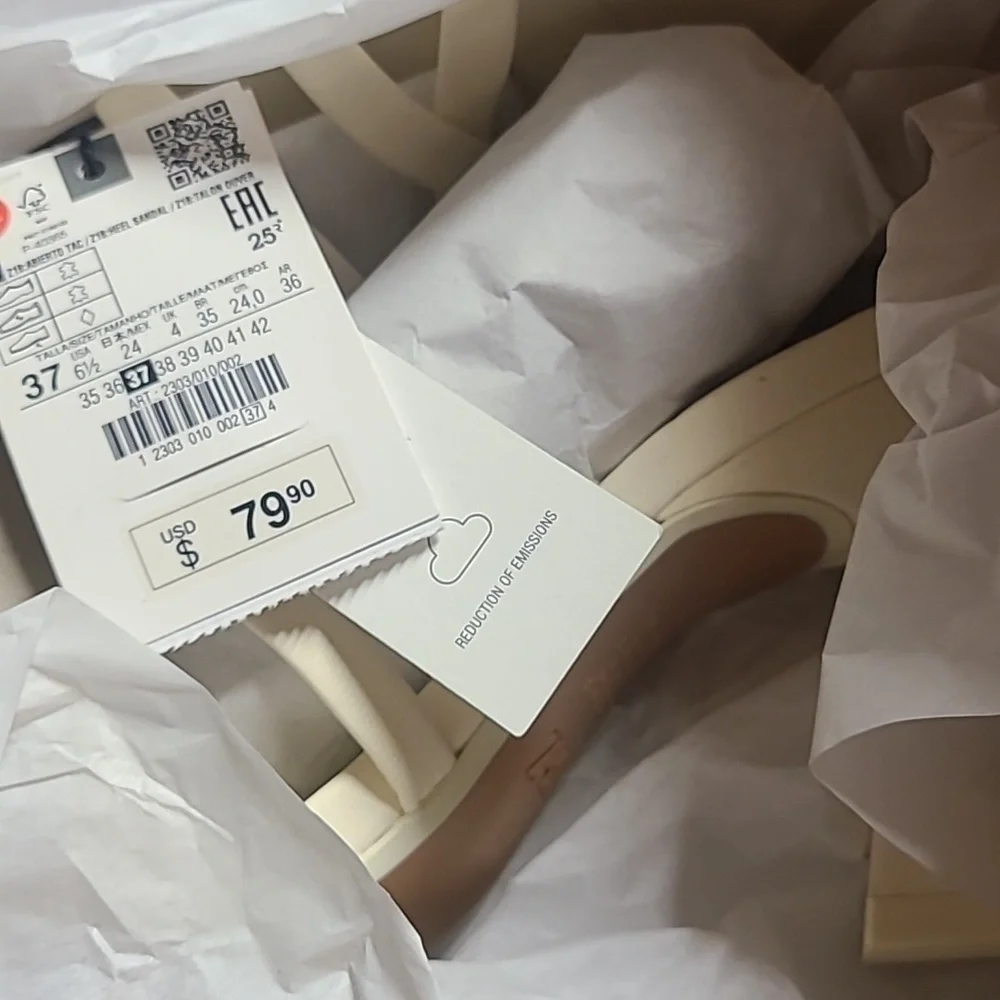 ZARA LEATHER STRAPPY HIGH-HEEL SANDALS ECRU WHITE SIZE 6.5 | 2303/010